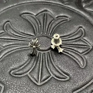 Chrome Hearts Silver Cross-Shaped Metallic Stud Earrings