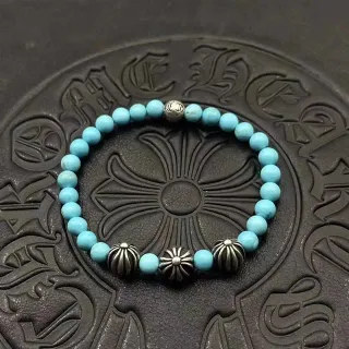 Chrome Hearts टर्क्वॉइज बीड और चांदी का फ्ल्यूटेड चार्म ब्रेसलेट
