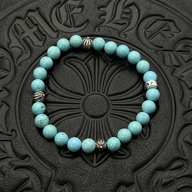 Chrome Hearts 绿松石珠和银质镶边魅力手链 3
