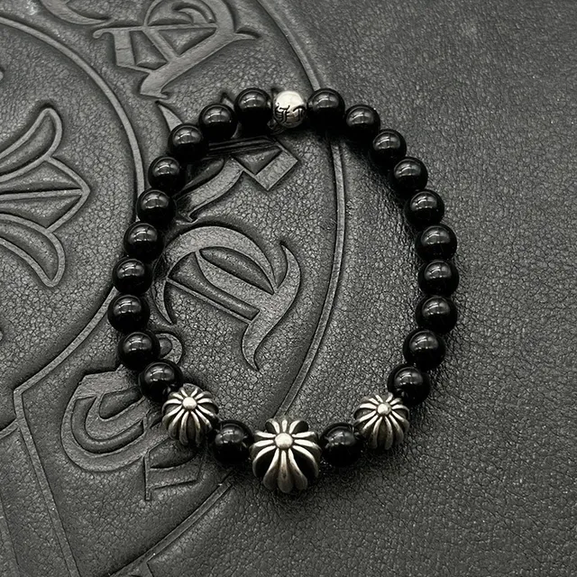 Chrome Hearts 绿松石珠和银质镶边魅力手链 6