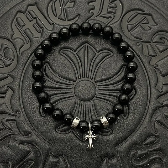 Chrome Hearts 绿松石珠和银质镶边魅力手链 7