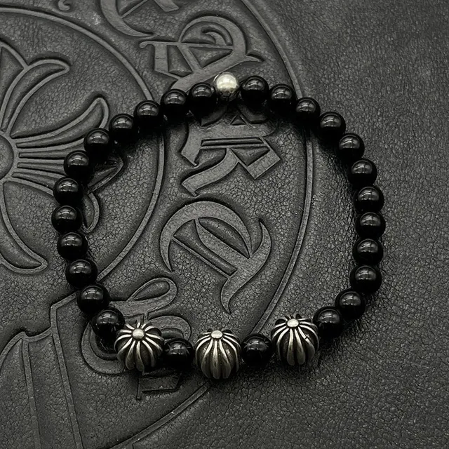 Chrome Hearts 绿松石珠和银质镶边魅力手链 8