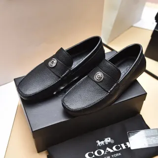 Coach Black Pebbled Leather C-Medallion Loafers