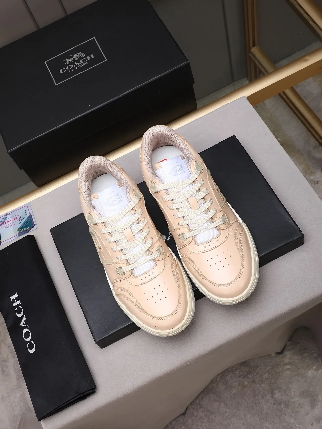 Coach Lifestyle Sneaker Beige Leather Embossed C Logo Sneakers 3