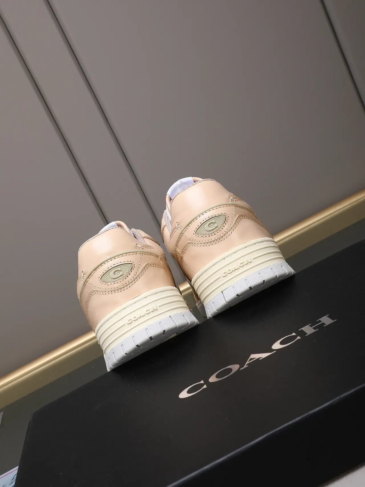 Coach Lifestyle Sneaker Beige Leather Embossed C Logo Sneakers 4