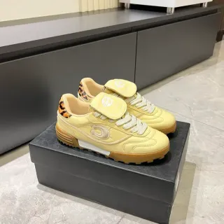 Coach Yellow Brown Low-Top Leopard-Print Heel Tab Sneakers