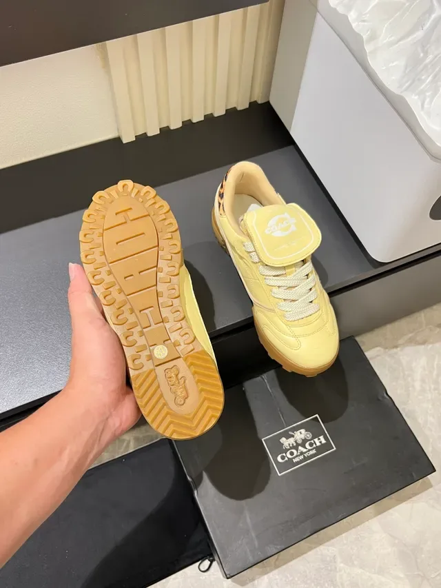COACH ZAPATILLAS AMARILLO MARRÓN LOW-TOP LEOPARD PRINT HEEL TAB 3