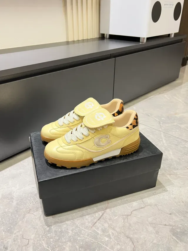 COACH ZAPATILLAS AMARILLO MARRÓN LOW-TOP LEOPARD PRINT HEEL TAB 4
