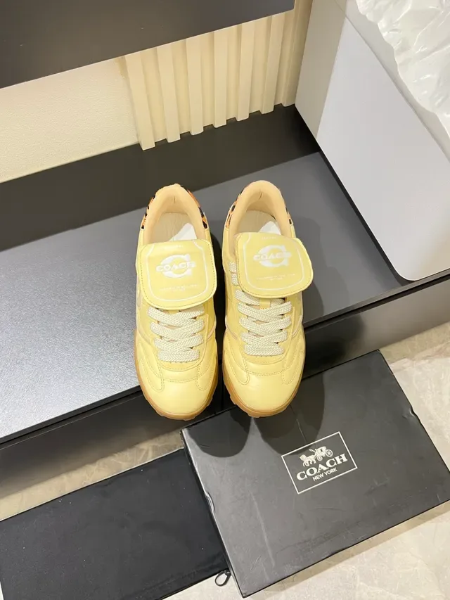 COACH ZAPATILLAS AMARILLO MARRÓN LOW-TOP LEOPARD PRINT HEEL TAB 5