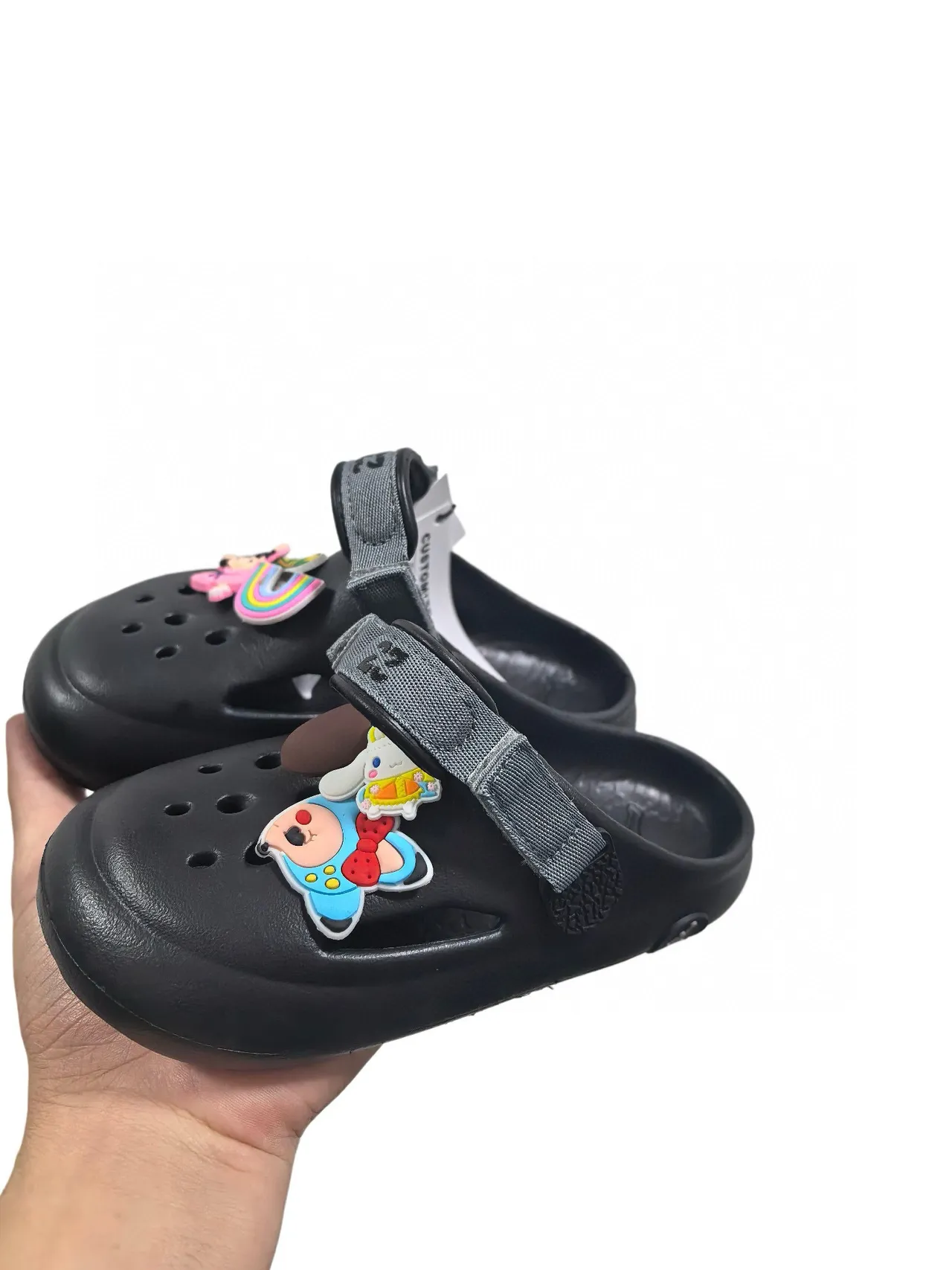 Crocs بيج أسود رغوة مطبوخة حزام قابل للتعديل كلوج 10