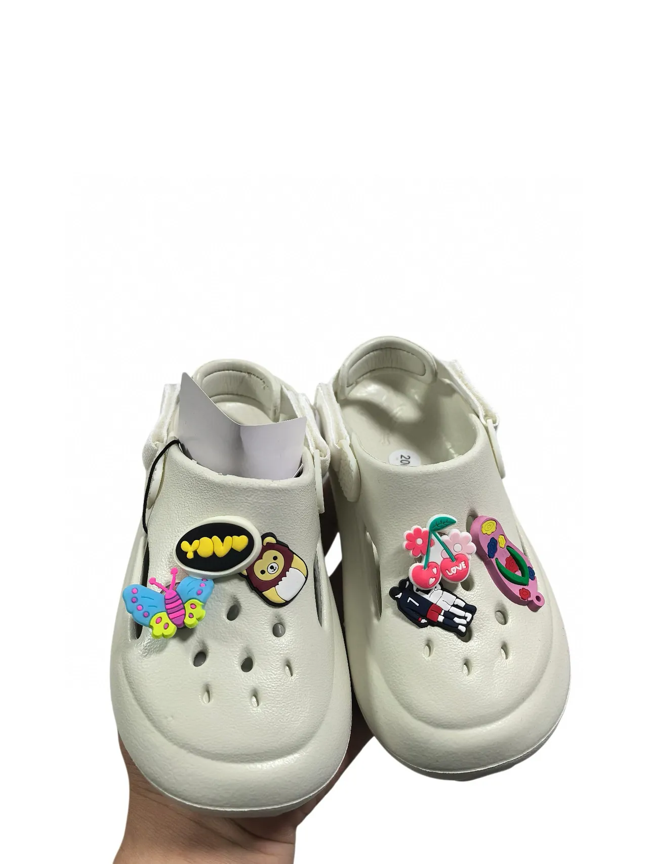 Crocs بيج أسود رغوة مطبوخة حزام قابل للتعديل كلوج 19