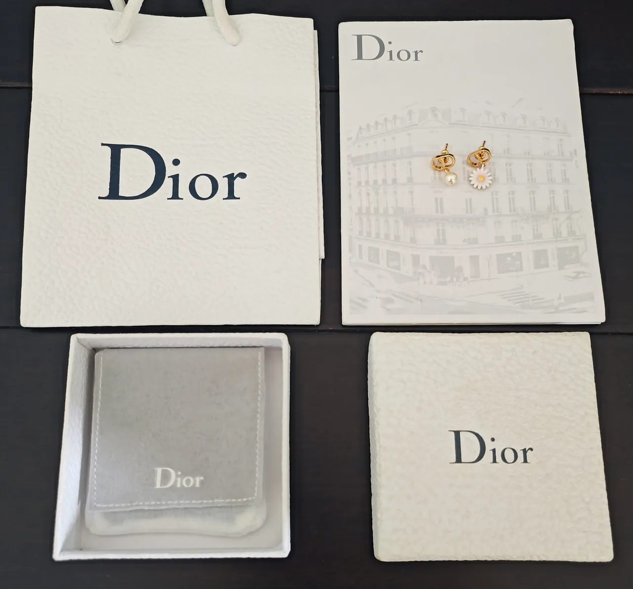 Dior Asymmetrical Gold-Tone Daisy and Pearl Drop Earrings 2