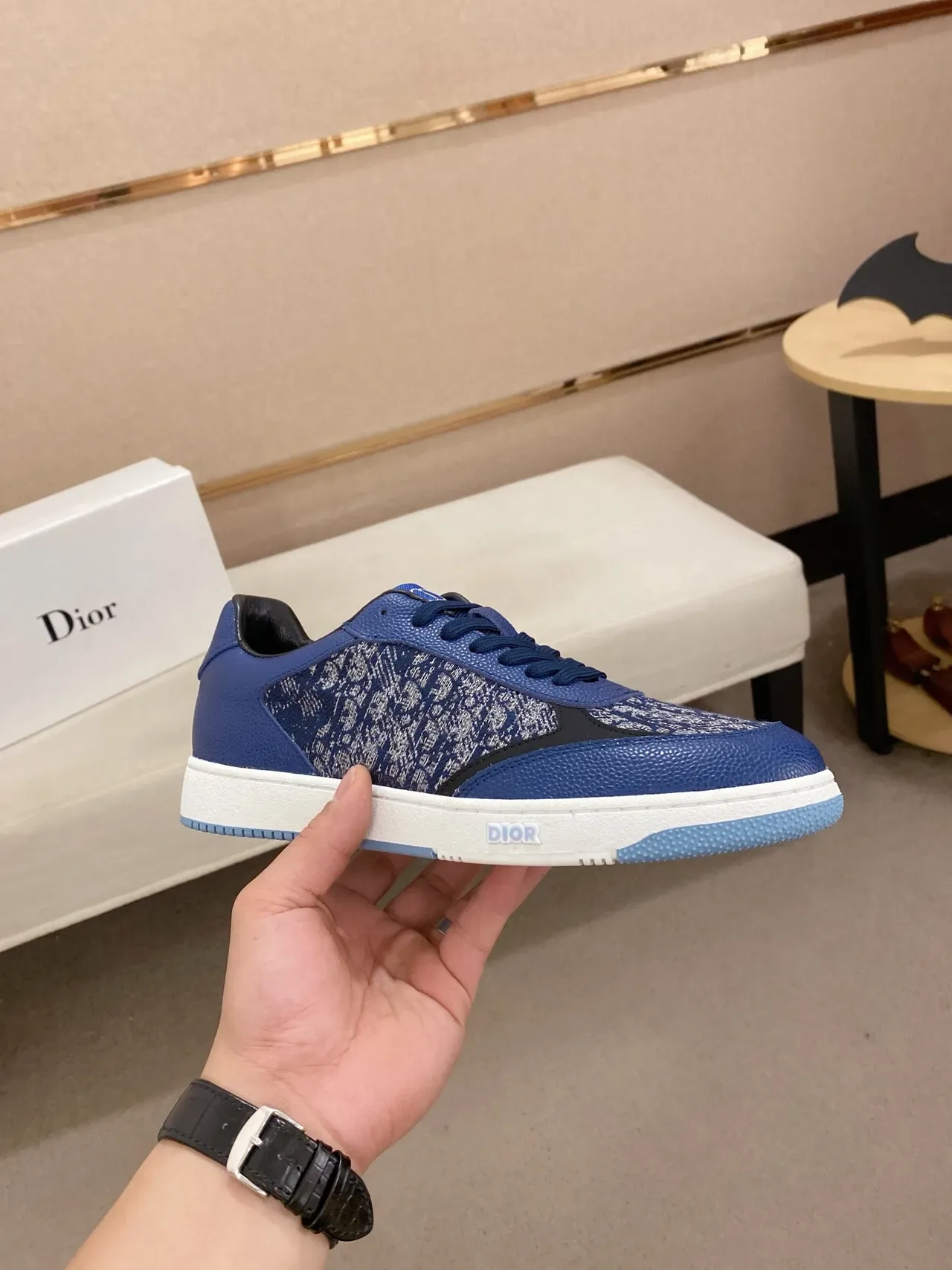 Dior B23 Tênis lifestyle azul em Jacquard e couro 4