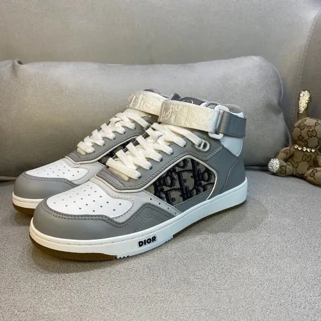 Dior B23 Gray and White Monogram High-Top Lifestyle Sneakers 3