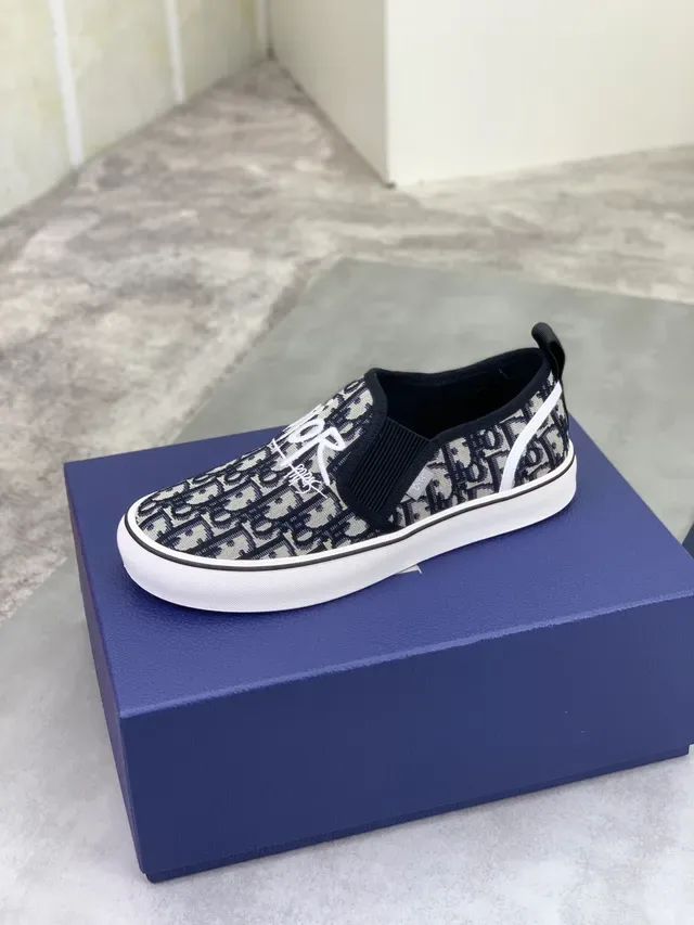 Dior B23 Navy Beige Monogram Canvas Slip-On Lifestyle Sneakers 4