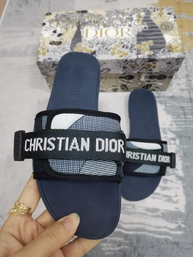 Dior B27 Slide Navy Blue and White Logo Strap Slippers 3