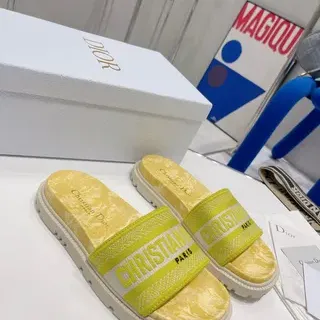 Dior B27 أصفر أخضر ماربل كعب القدم حزام منسوج نعال