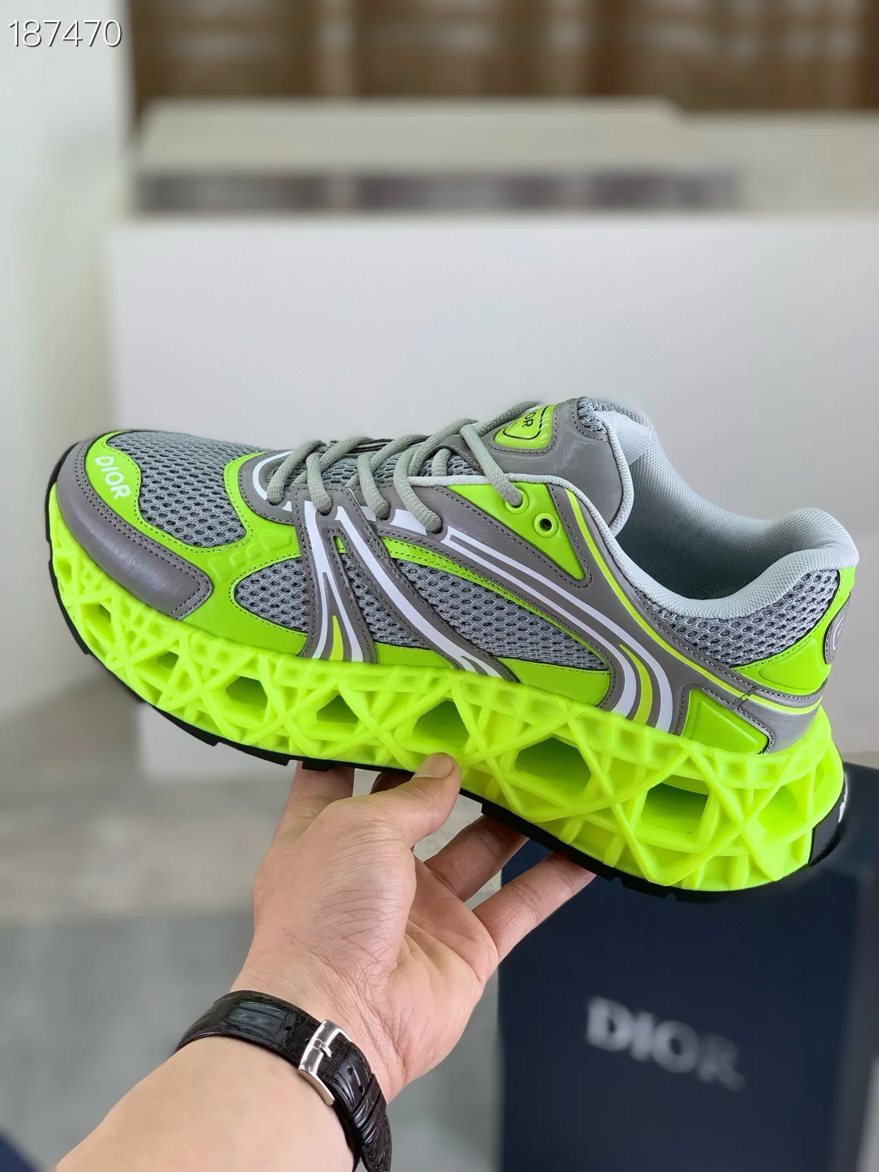 Dior B35 Neon Lime Green and Gray Chunky Sneakers 7