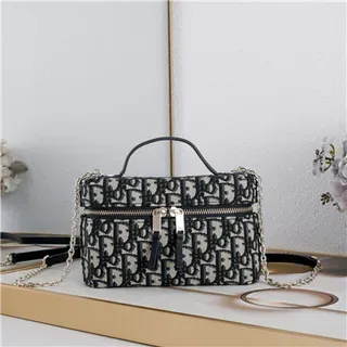 Dior Sac Beige Noir Structuré Rectangulaire Monogramme Toile