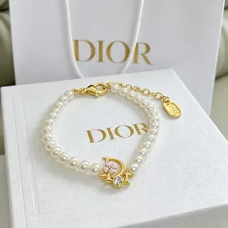 Dior 米色金色珍珠串珠 D-Charm 手链