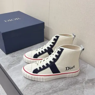 Dior Beige Navy High-Top Canvas Sneakers