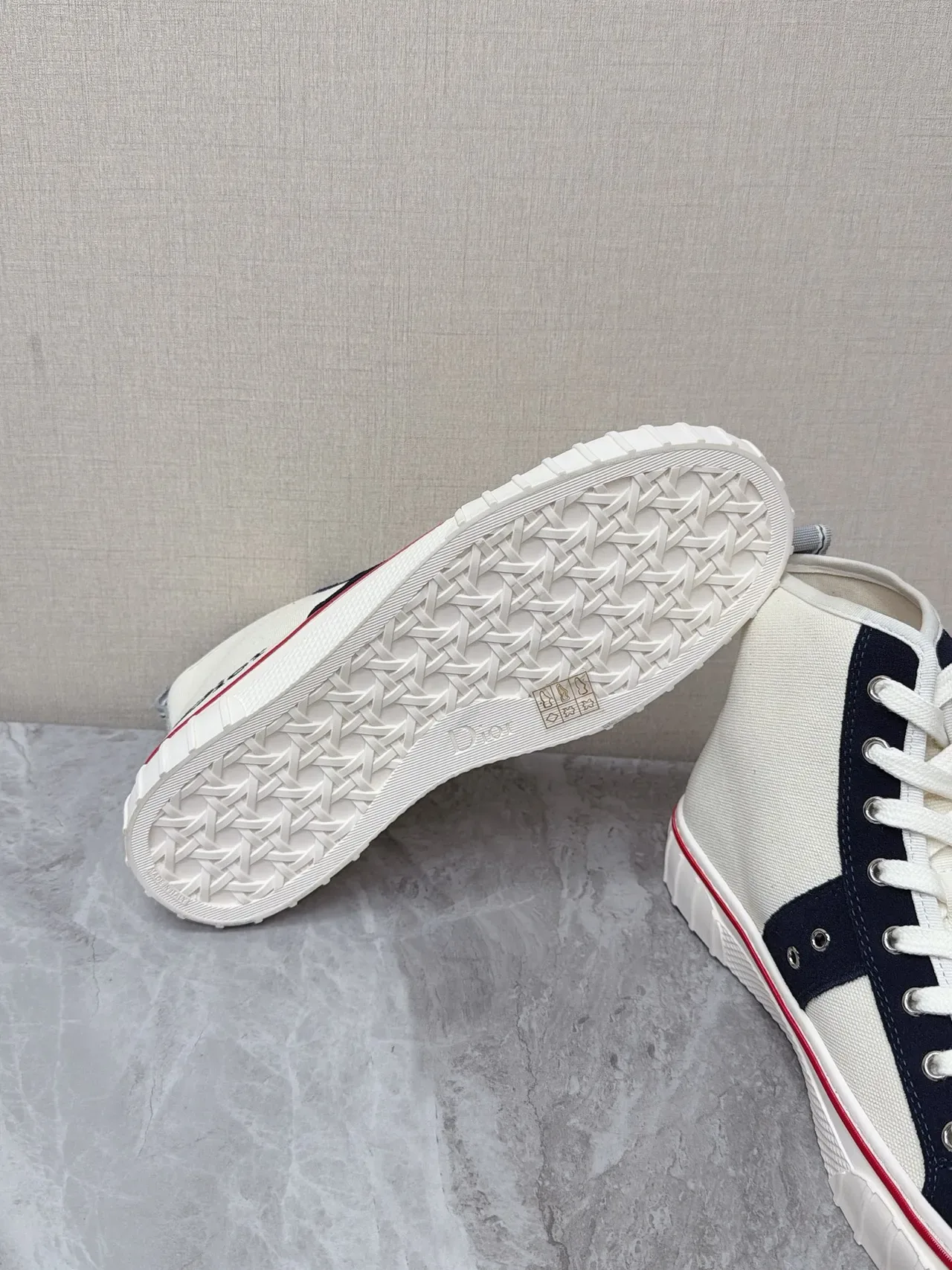 Dior Beige Navy Zapatillas Altas Canvas 2