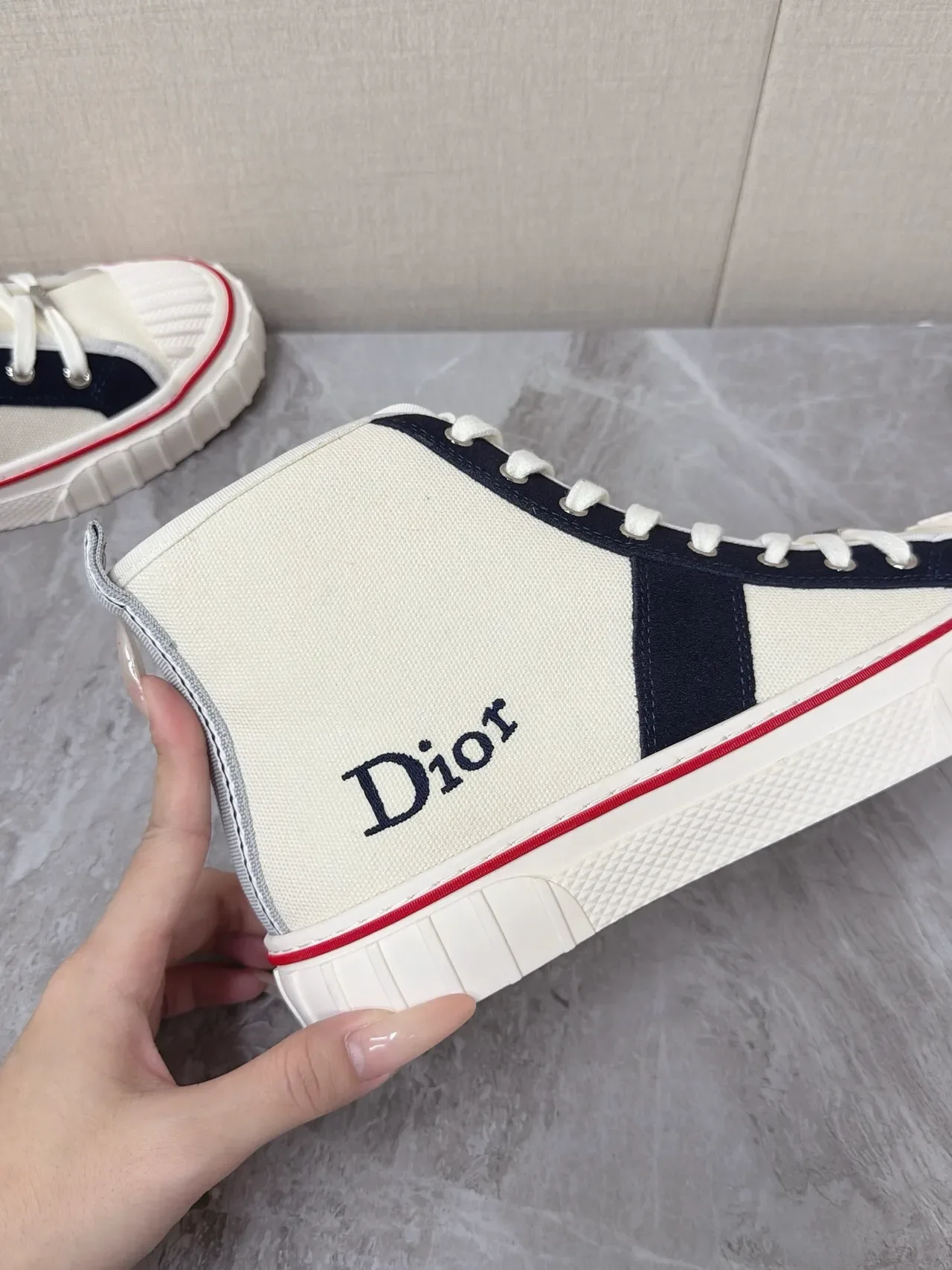 Dior Beige Navy Zapatillas Altas Canvas 4
