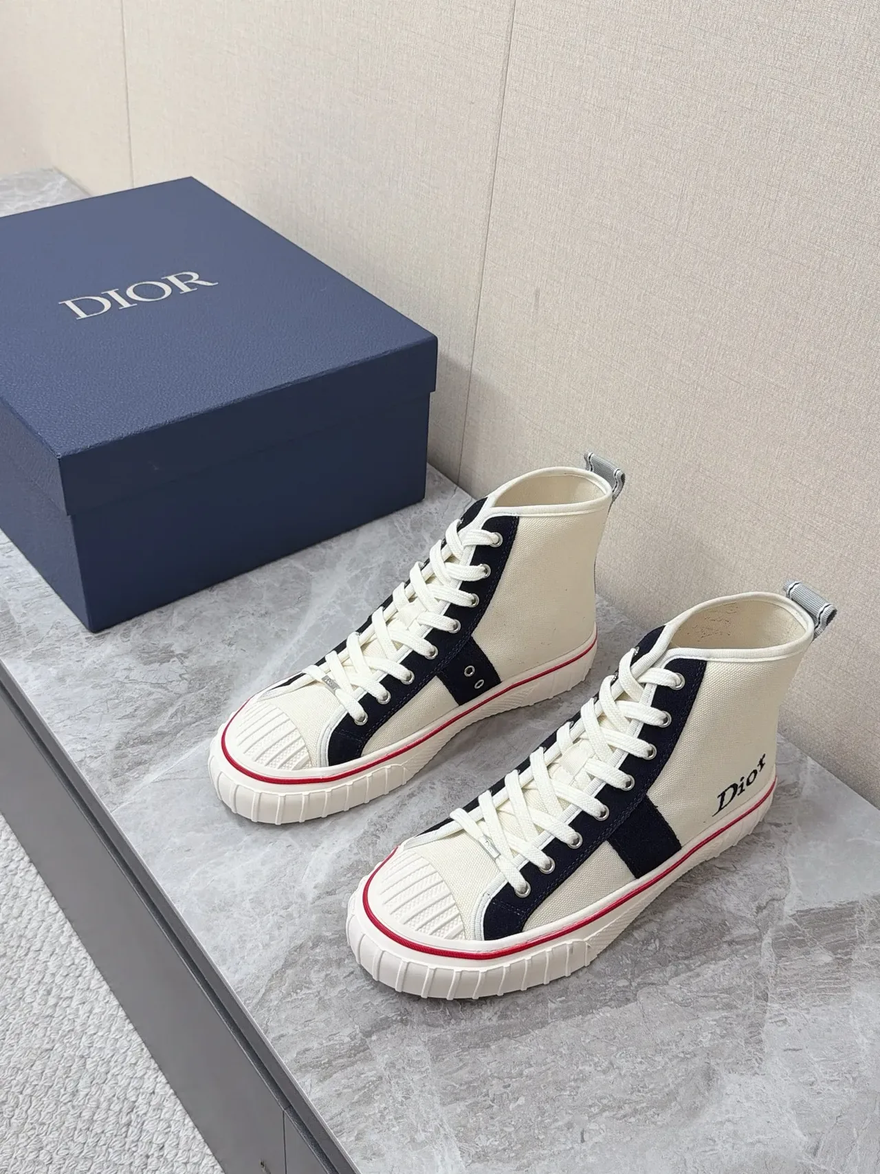 Dior Beige Navy Zapatillas Altas Canvas 5