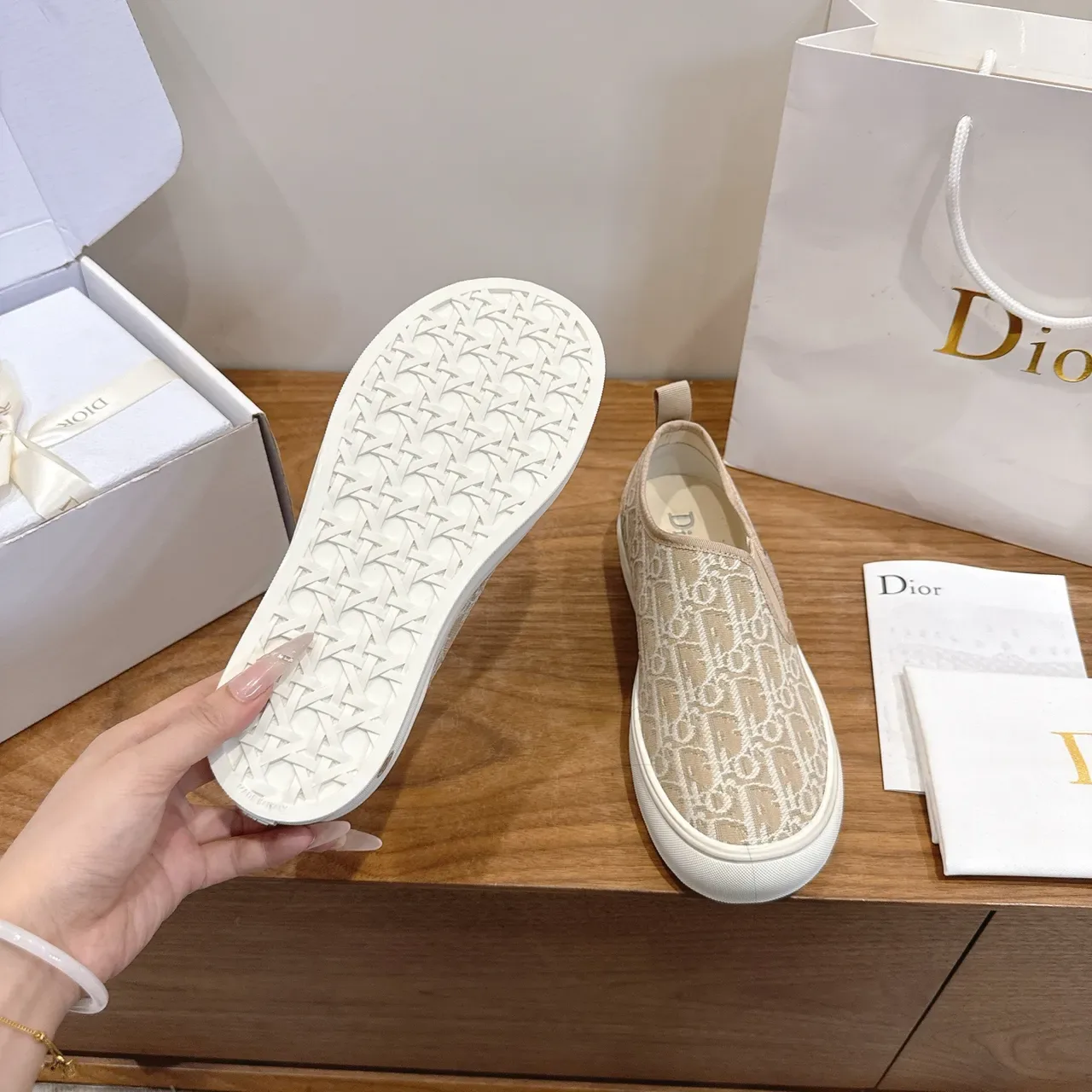 Dior Beige White Monogrammed Knit Slip-On Lifestyle Sneakers 2