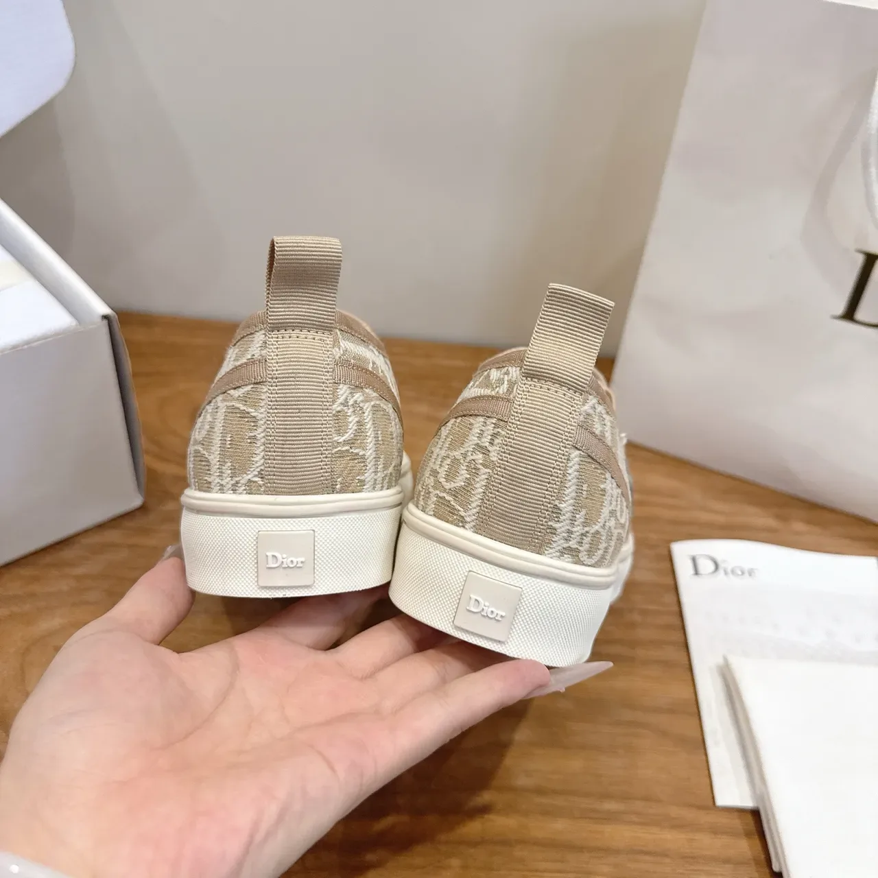 Dior Beige White Monogrammed Knit Slip-On Lifestyle Sneakers 3