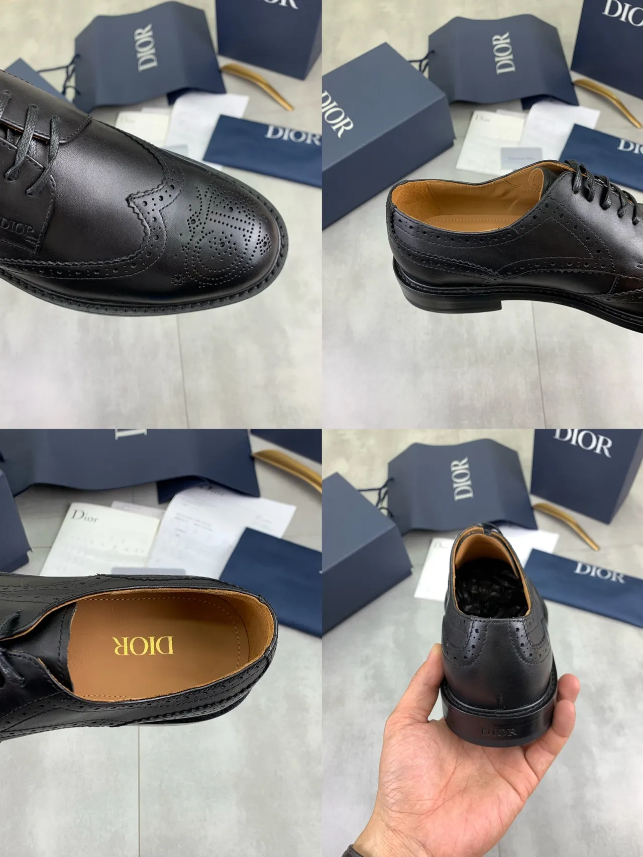 Dior काले भूरे चमकदार चमड़े का पूरा विंगटिप ब्रोग 2