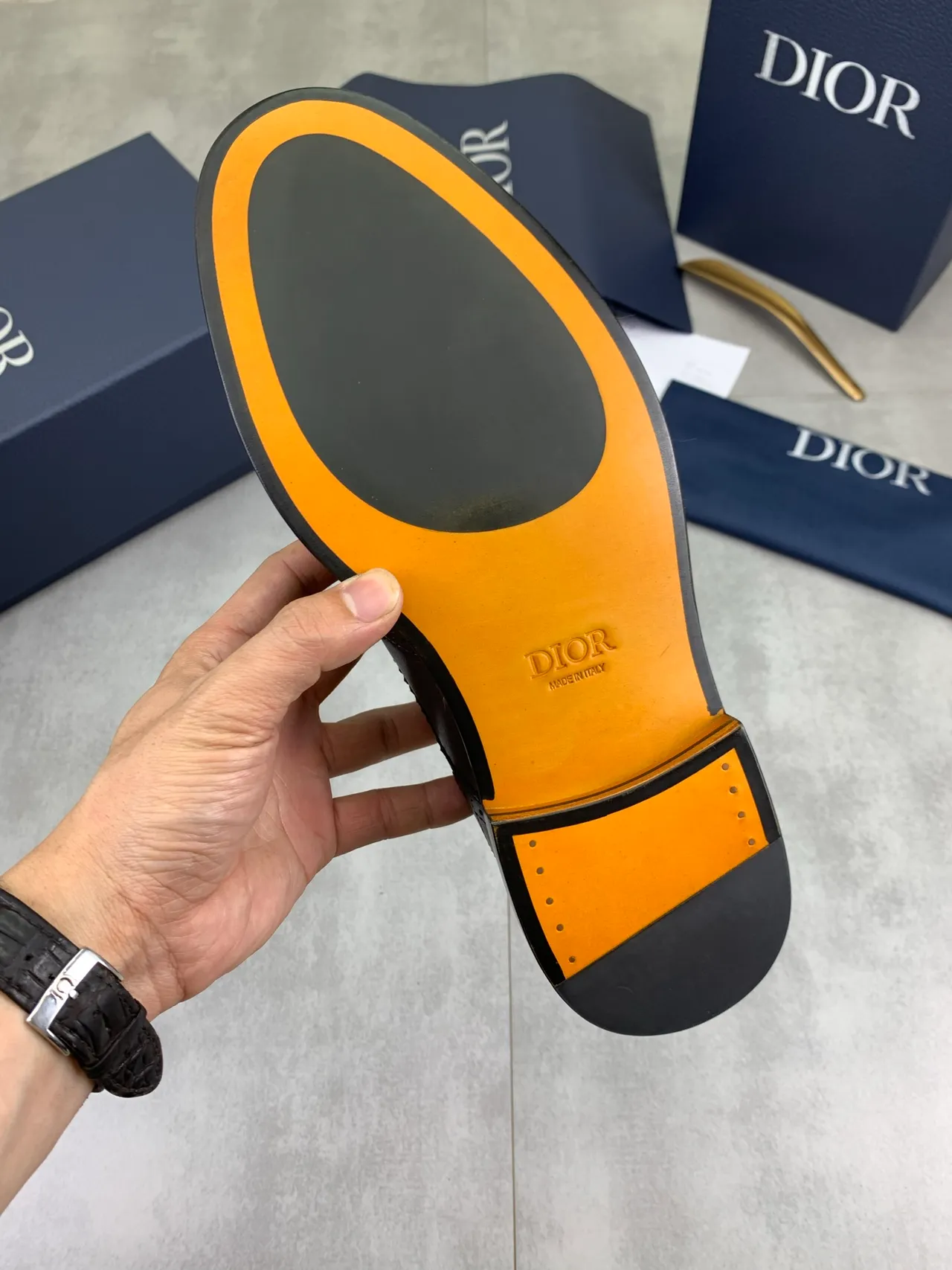 Dior काले भूरे चमकदार चमड़े का पूरा विंगटिप ब्रोग 3