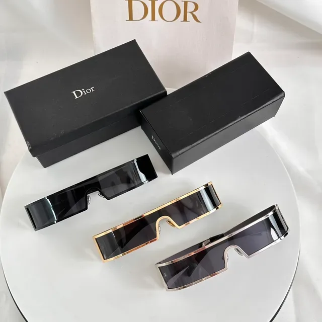 Dior Black Gold Angular Shield Frame Exposed Hinge Hardware Sunglasses 5