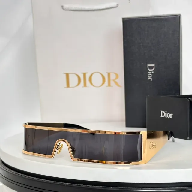 Dior Black Gold Angular Shield Frame Exposed Hinge Hardware Sunglasses 8