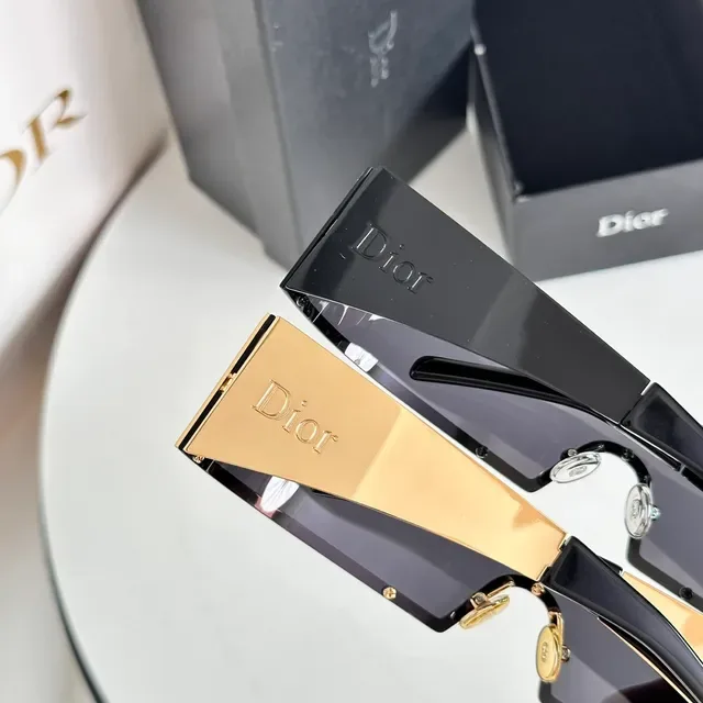 Dior Black Gold Angular Shield Frame Exposed Hinge Hardware Sunglasses 9