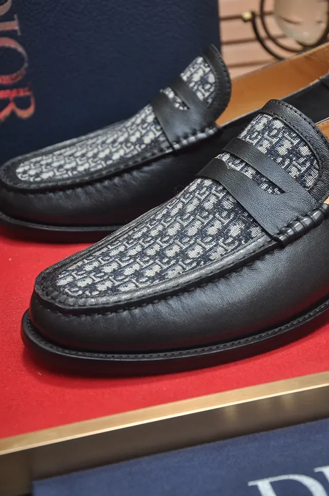 Dior Black Gray Monogrammed Vamp Smooth Leather Loafer 2