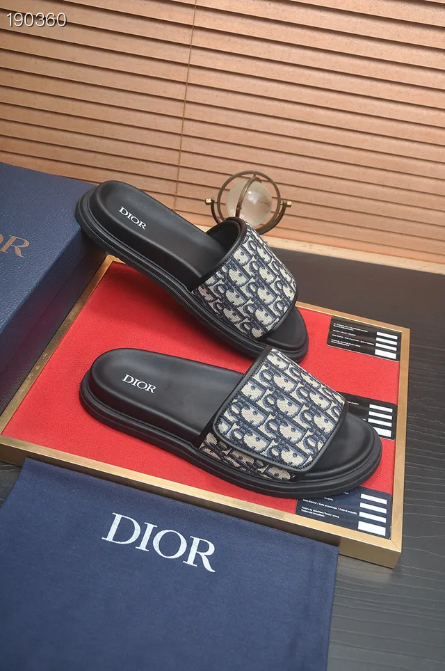 Dior Black Navy Oblique Jacquard Strap Molded Rubber Sole Slippers 5