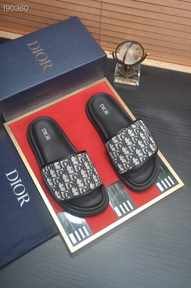 Dior Black Navy Oblique Jacquard Strap Molded Rubber Sole Slippers 7