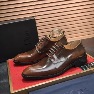 Dior বাদামী কালো পালিশড লেদার ক্যাপ-টু অক্সফোর্ড জুতো
