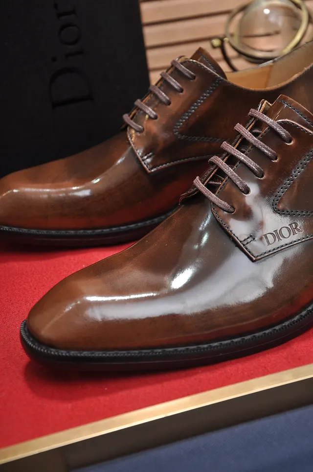 Dior Brown Black Polished Leather Cap-Toe Oxford Shoes 2