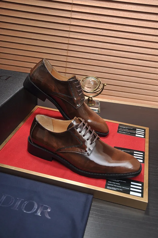 Dior Brown Black Polished Leather Cap-Toe Oxford Shoes 4