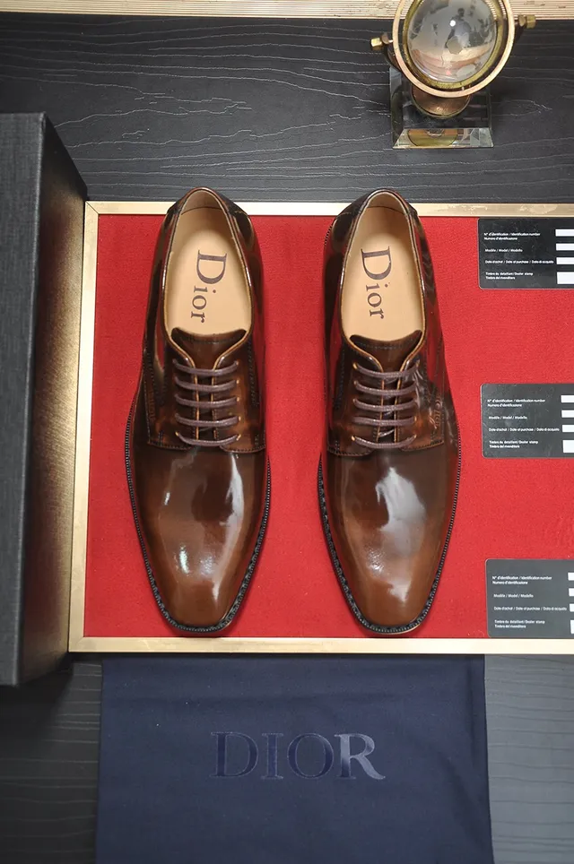 Dior Brown Black Polished Leather Cap-Toe Oxford Shoes 5