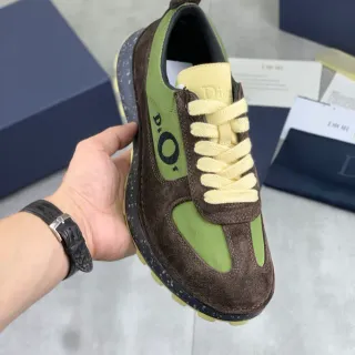 Dior Sneakers Lifestyle Marron Vert Daim et Nylon Panelées Midsole Speckled