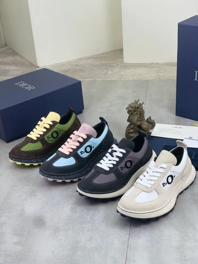 Dior Sneakers Lifestyle Marrón y Verde Ante y Nylon Paneladas Con Midsole Motas 2