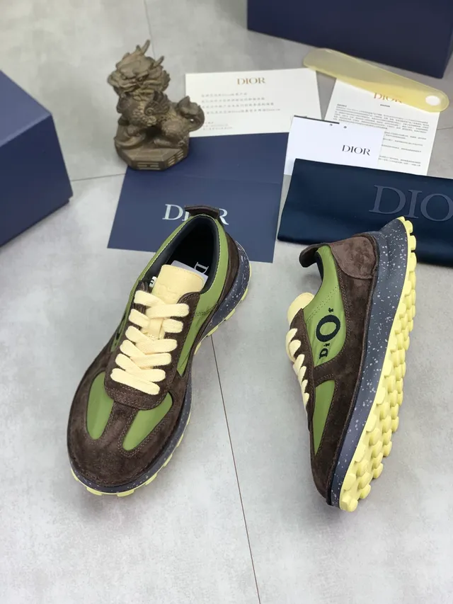 Dior Sneakers Lifestyle Marrón y Verde Ante y Nylon Paneladas Con Midsole Motas 6