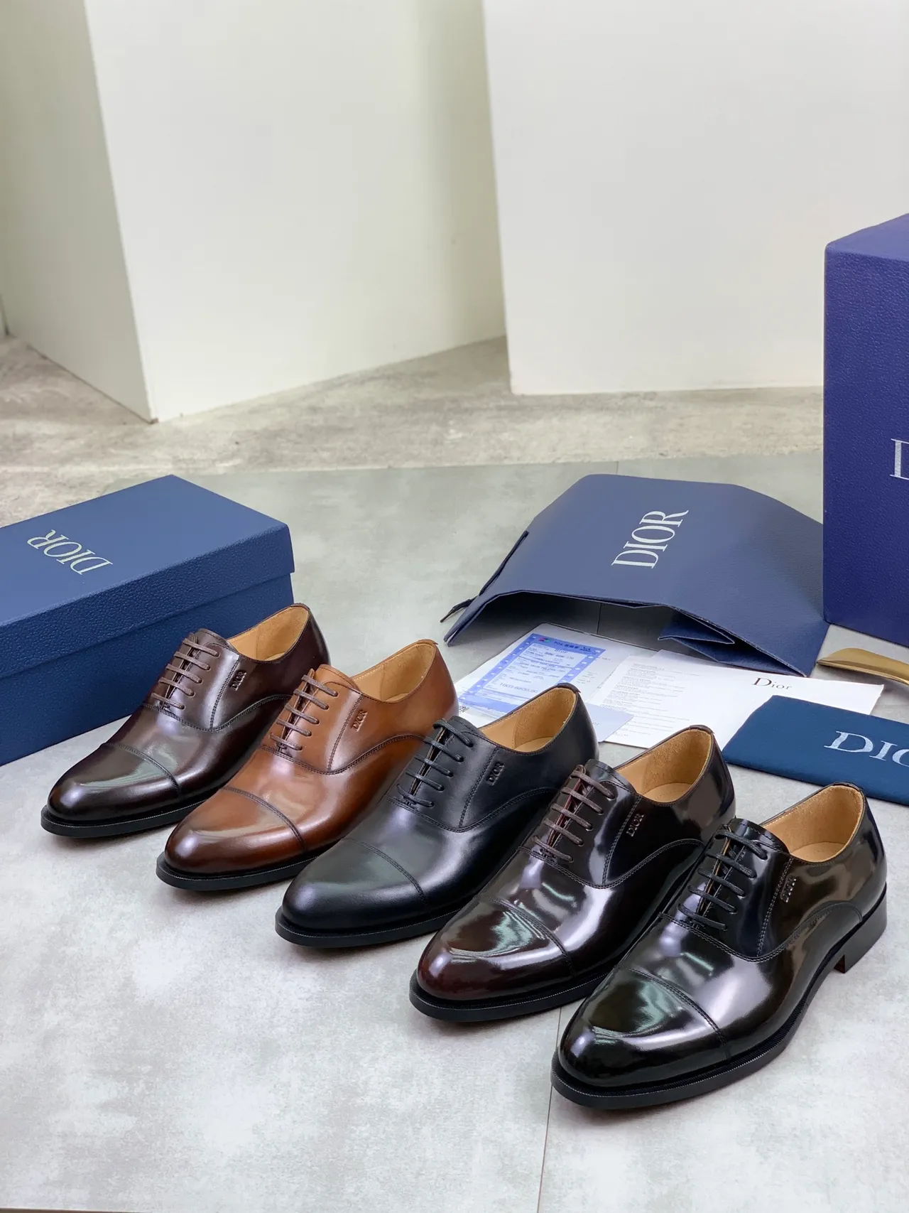 Dior Cap-Toe Brown Polished Leather Oxford Shoes 2