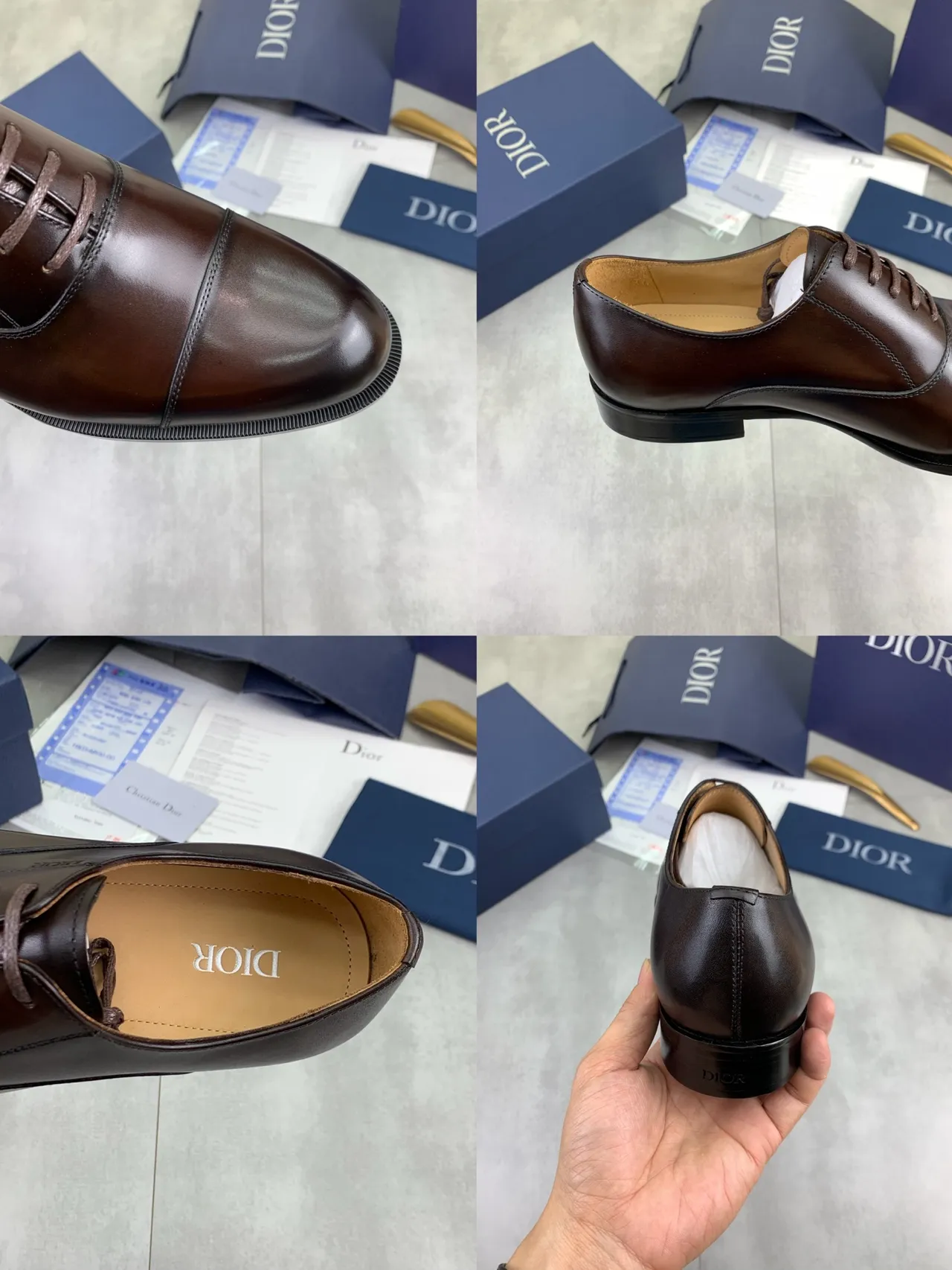 Dior Cap-Toe Brown Polished Leather Oxford Shoes 3