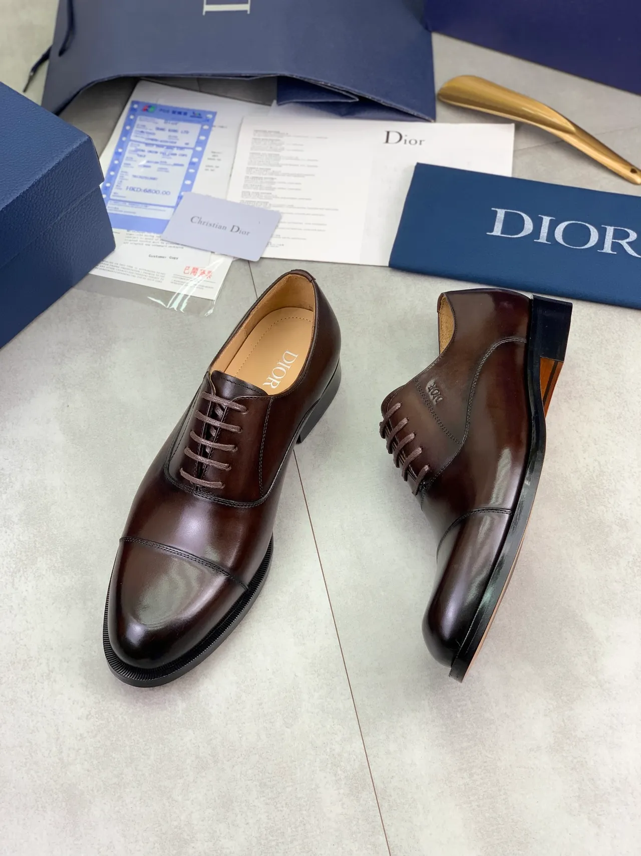 Dior Cap-Toe Brown Polished Leather Oxford Shoes 5