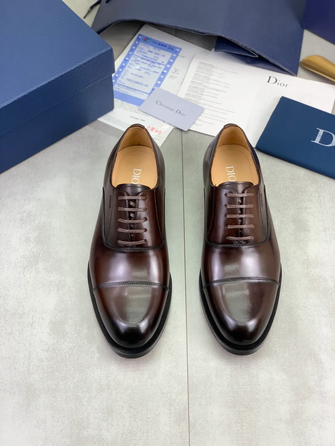 Dior Cap-Toe Brown Polished Leather Oxford Shoes 6