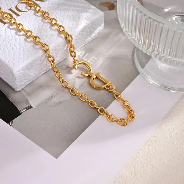 Dior CD cadena Gold-Tone entrelazado colgante collar 2